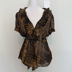 New York & Company Brown Ruffled Blouse